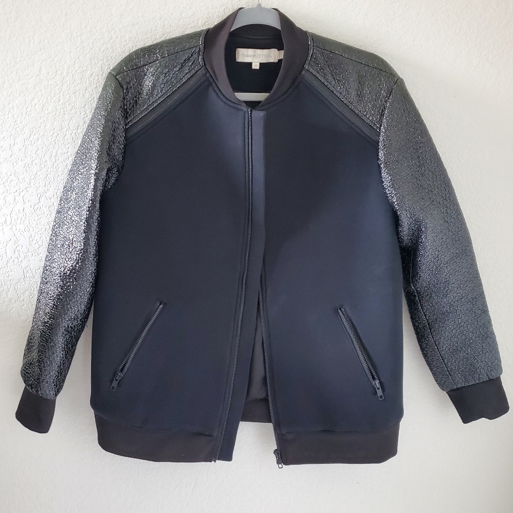 Finders Keepers mix media bomber zip up jacket